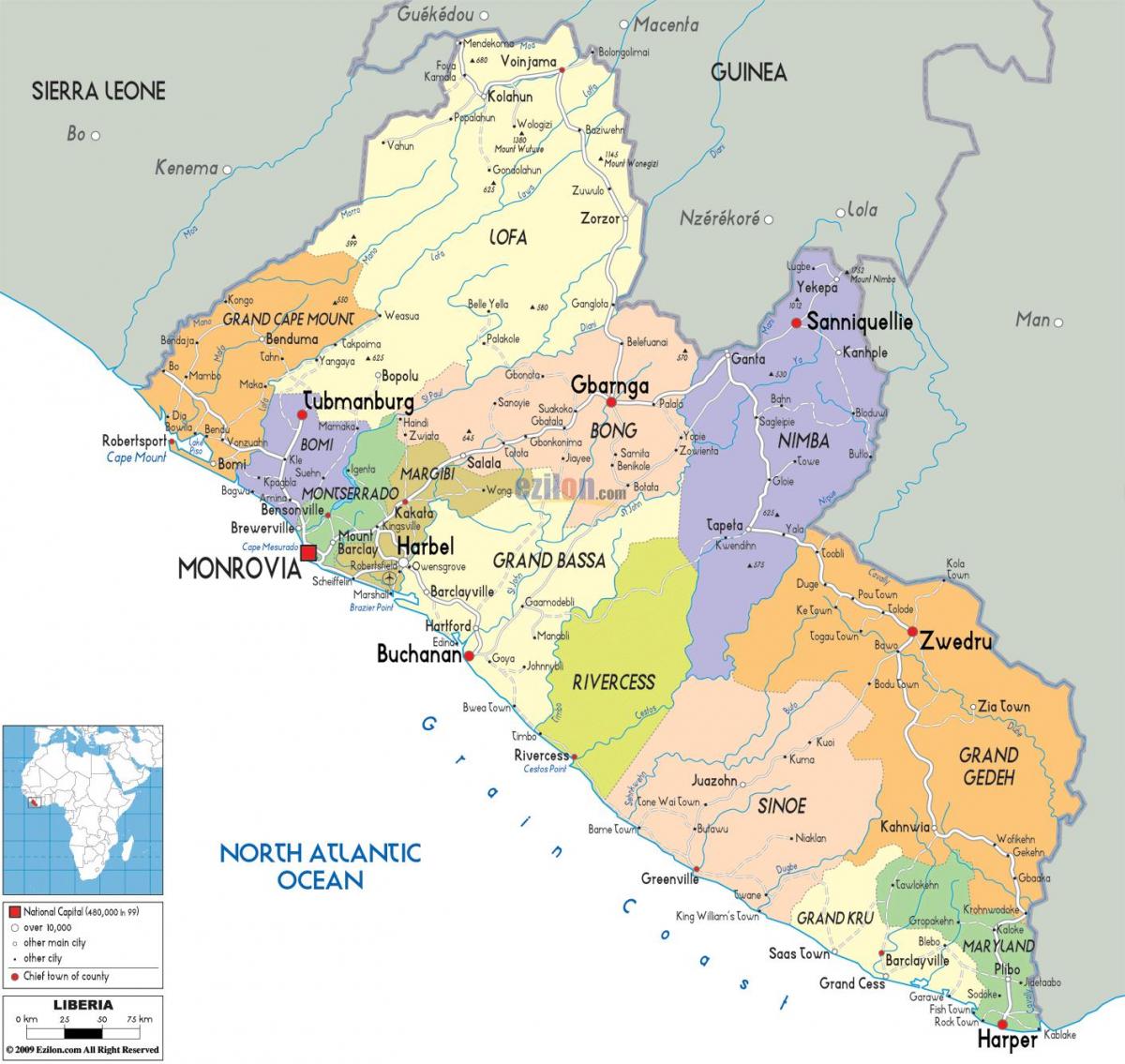 პოლიტიკური რუკა ლიბერიის